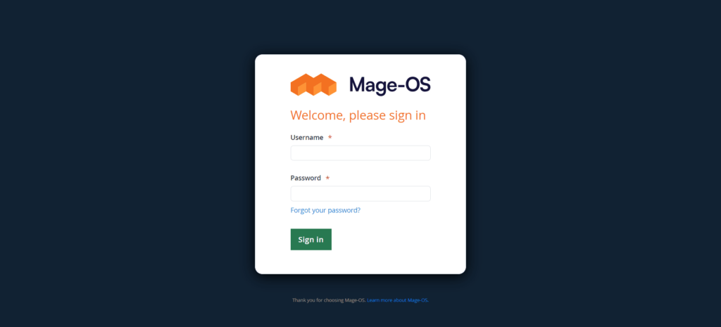 Mage-OS Admin Panel Login Screen